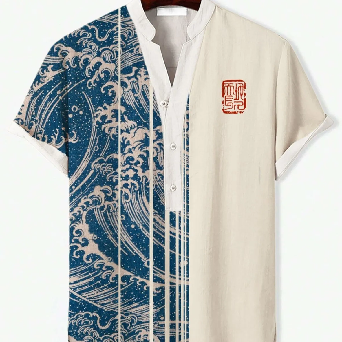 3D digital animal pattern short sleeve casual shirt on a hanger, showing one of thirteen colour variants.