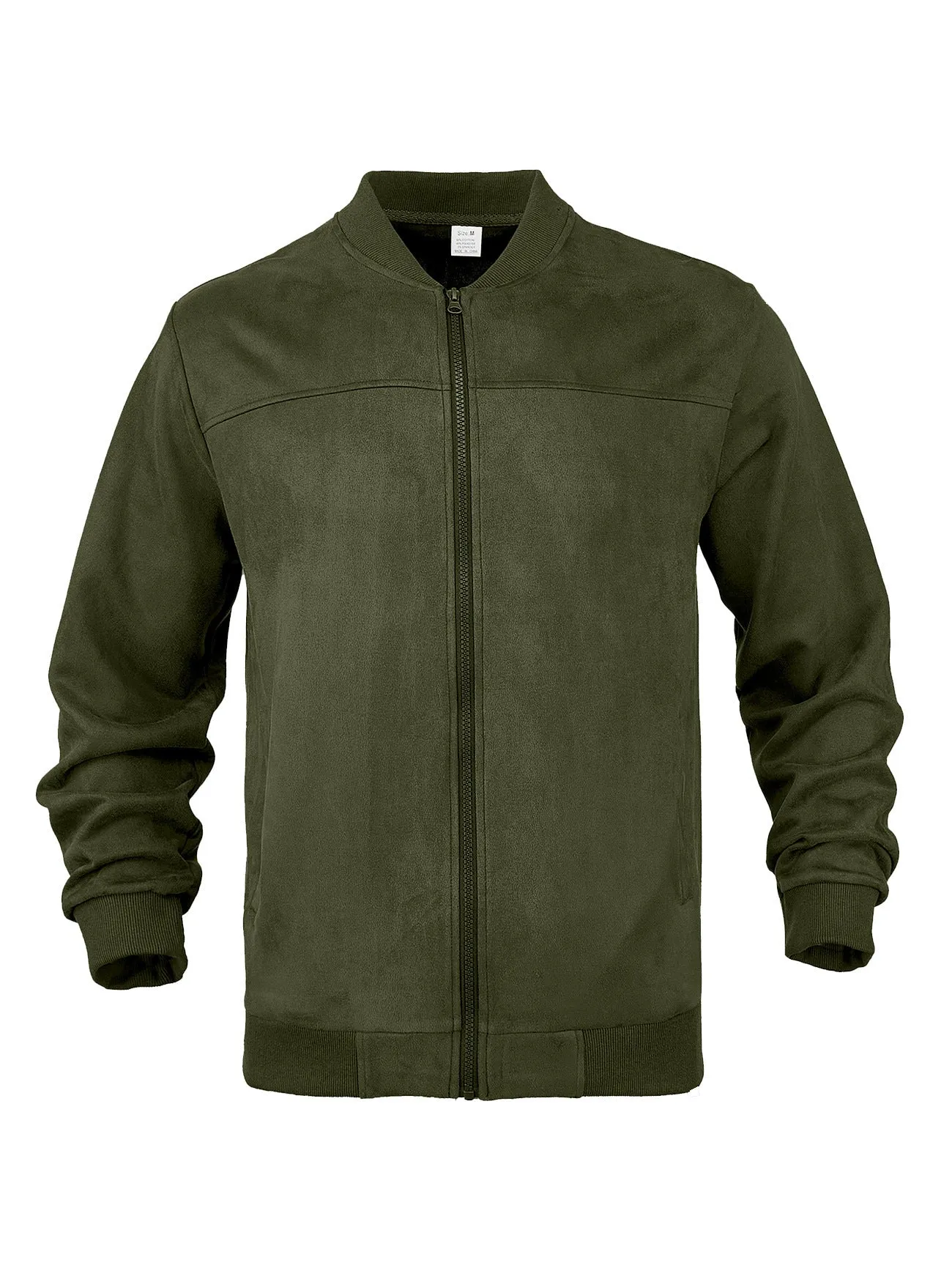Men's solid colour suede fleece slim fit zip jacket, long sleeves, dart pockets, available in khaki, black, army green