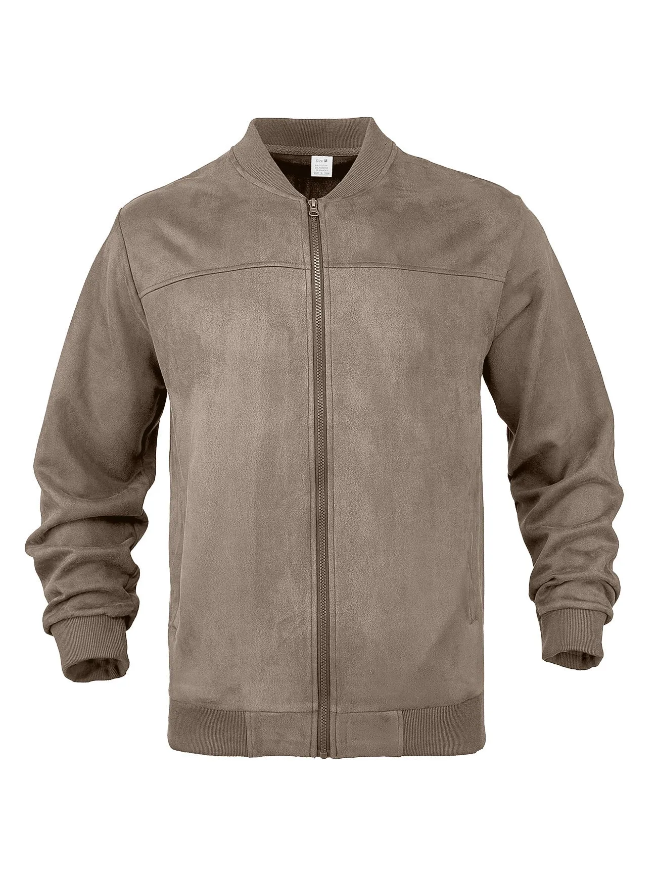 Men's solid colour suede fleece slim fit zip jacket, long sleeves, dart pockets, available in khaki, black, army green