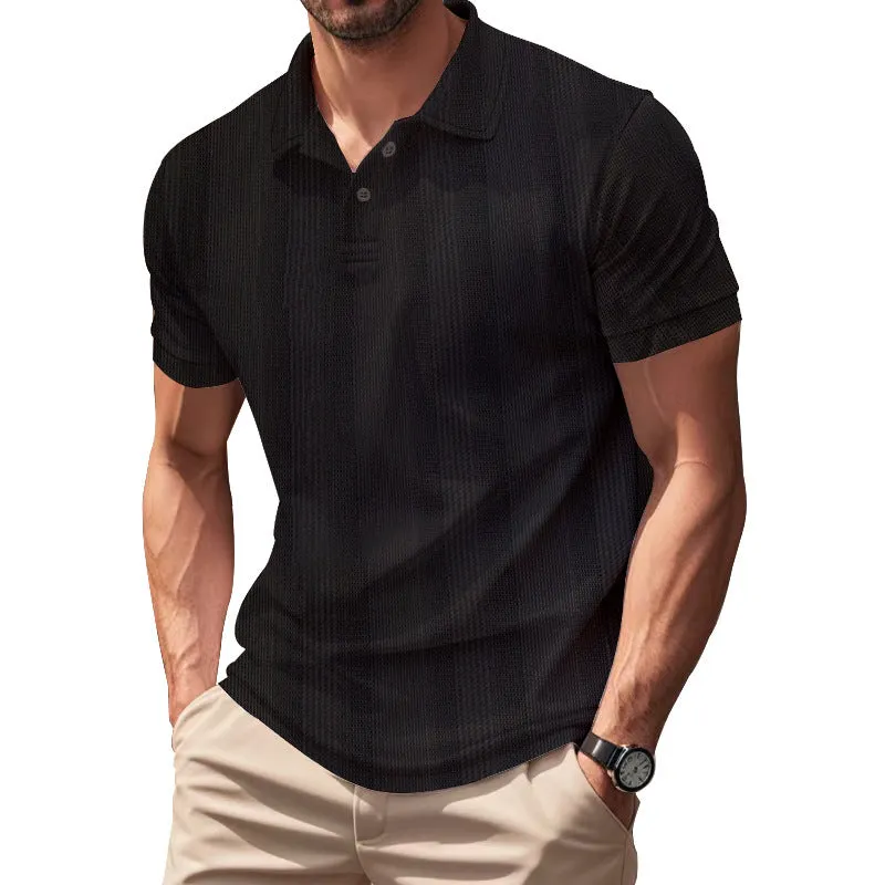 Men's short sleeve polo shirt with simple British style collar in loose fit, available in multiple colours including light gray and khaki