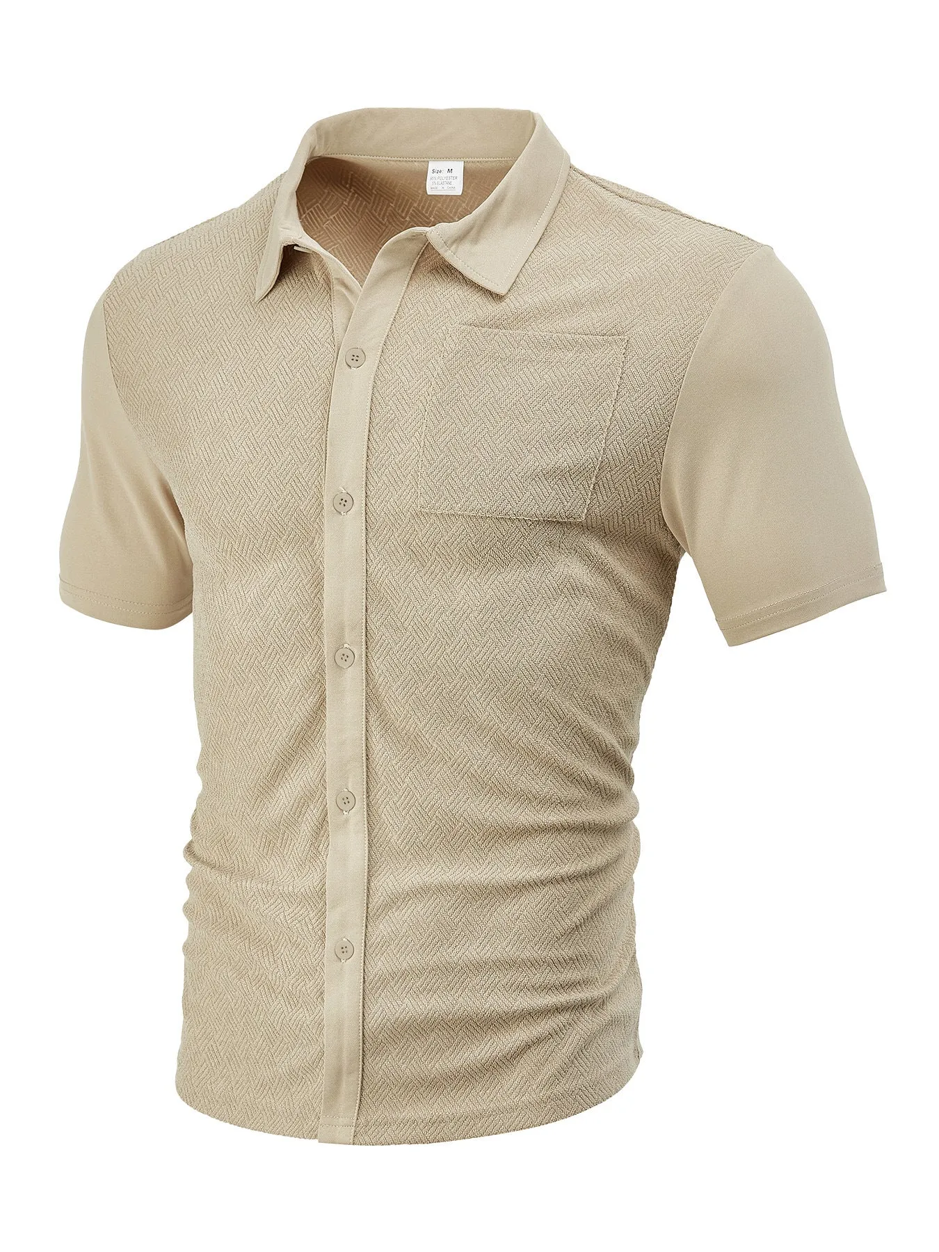 Loose breathable polyester jacquard lapel cardigan short sleeve casual top in white, front view