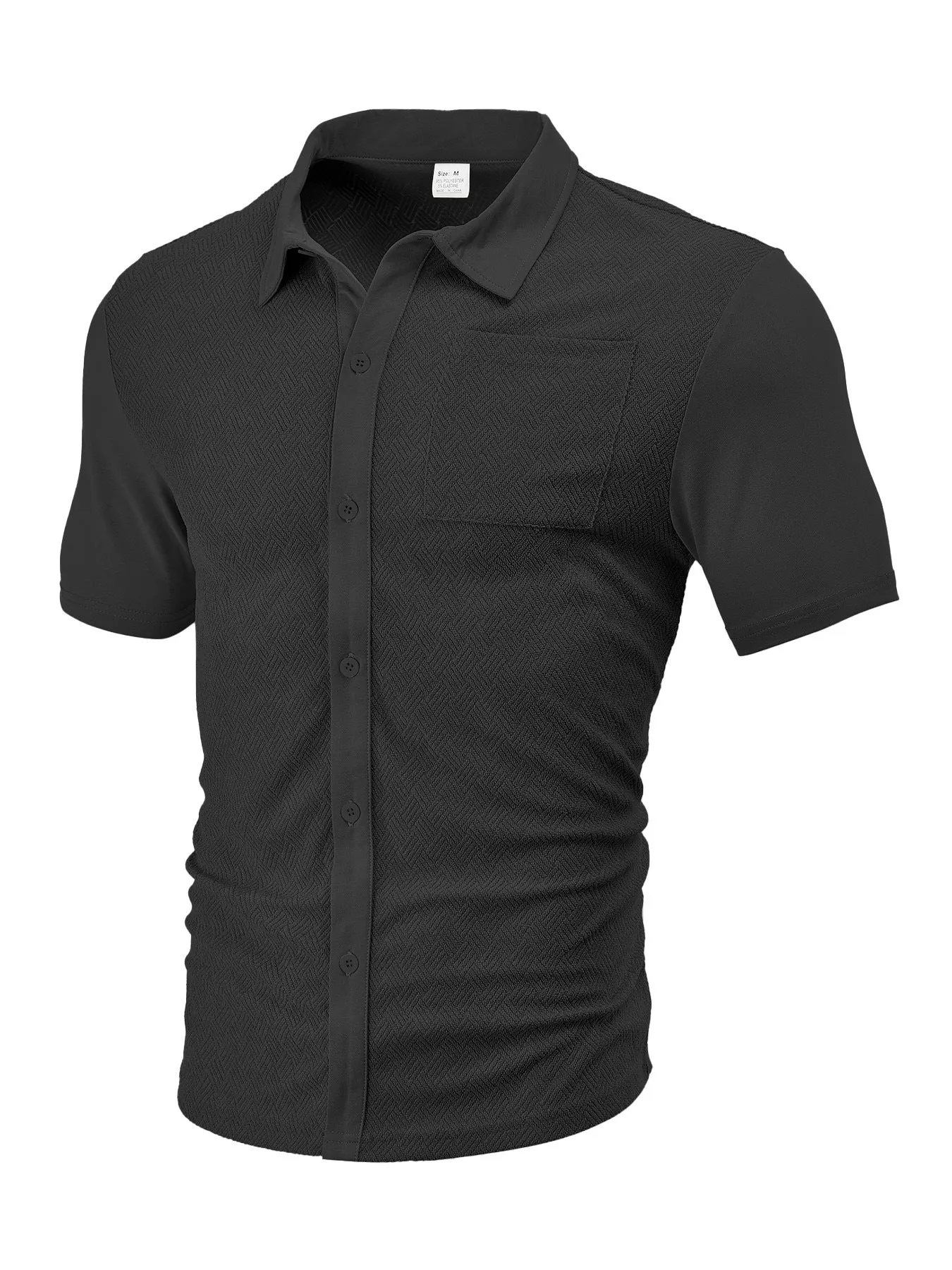 Loose breathable polyester jacquard lapel cardigan short sleeve casual top in white, front view