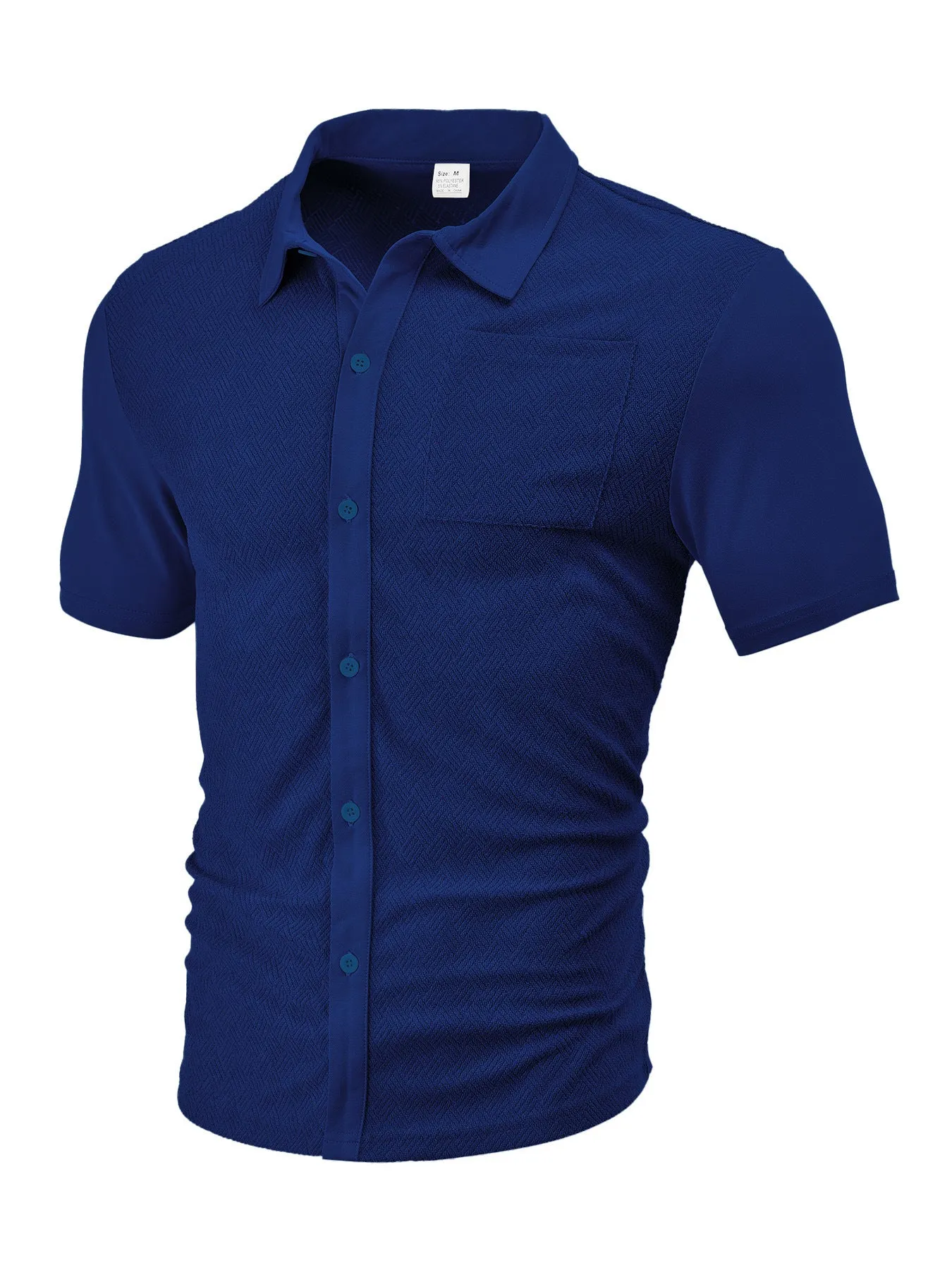 Loose breathable polyester jacquard lapel cardigan short sleeve casual top in white, front view