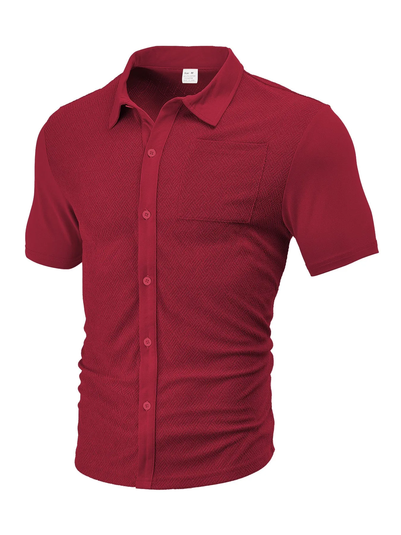 Loose breathable polyester jacquard lapel cardigan short sleeve casual top in white, front view