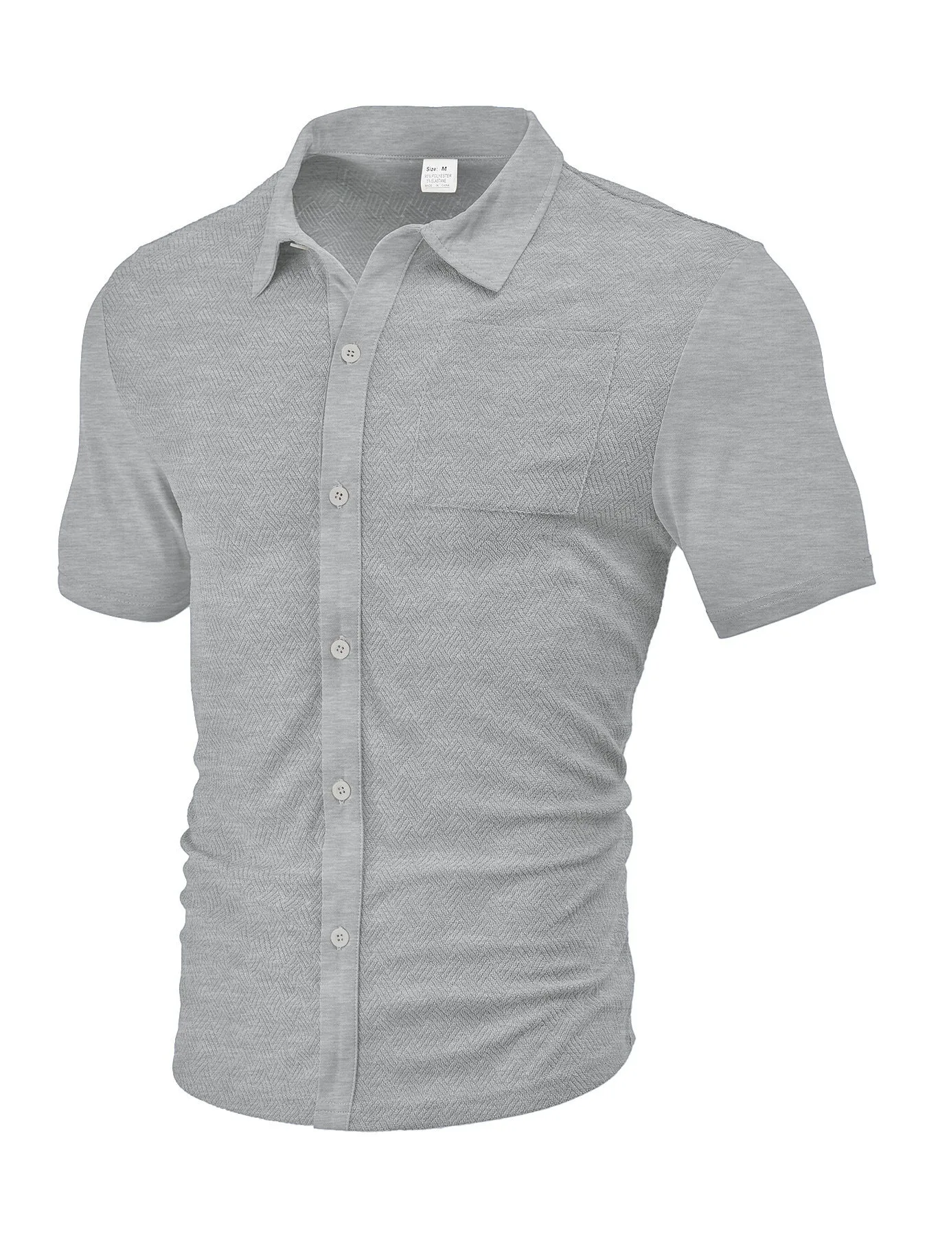 Loose breathable polyester jacquard lapel cardigan short sleeve casual top in white, front view