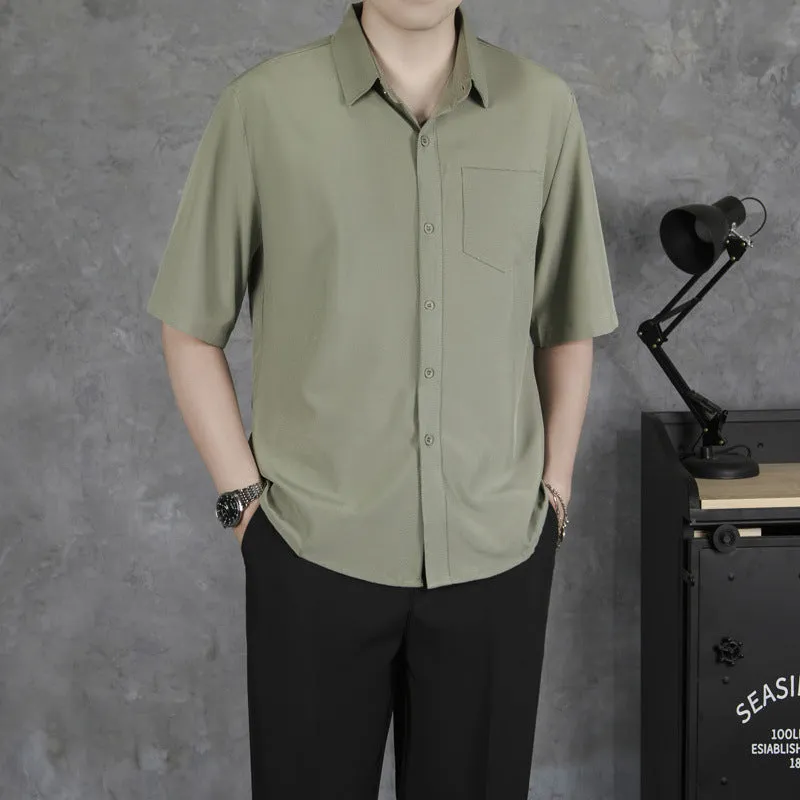 Men's solid colour short sleeve cotton blend casual shirt with loose fit in black white light green dark green sizes S to XXXL