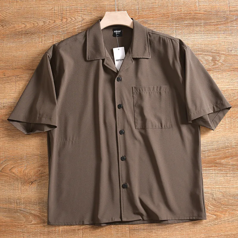 Men's lightweight grey pure cotton short sleeve shirt with a loose, cardigan-style fit.