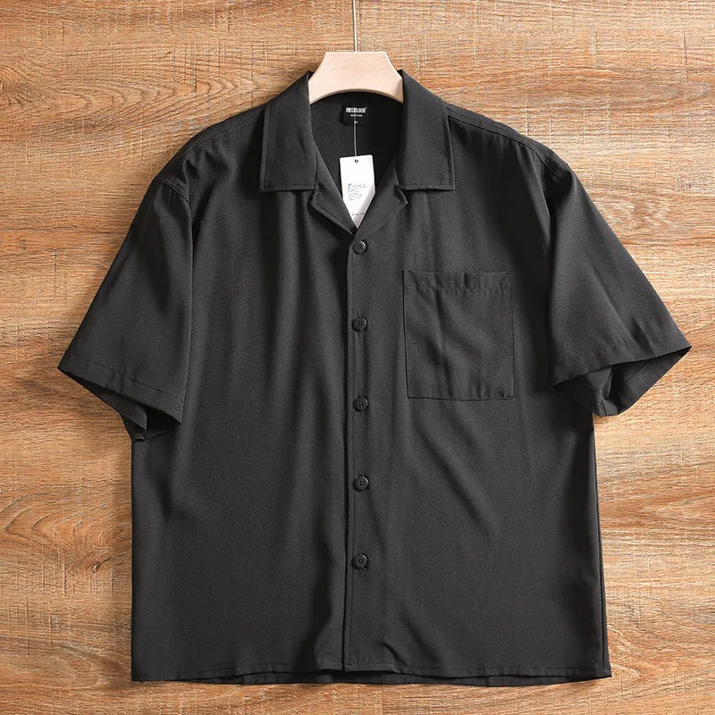 Men's lightweight grey pure cotton short sleeve shirt with a loose, cardigan-style fit.