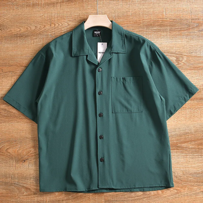Men's lightweight grey pure cotton short sleeve shirt with a loose, cardigan-style fit.