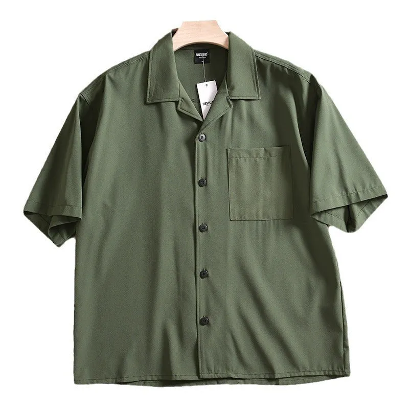 Men's lightweight grey pure cotton short sleeve shirt with a loose, cardigan-style fit.