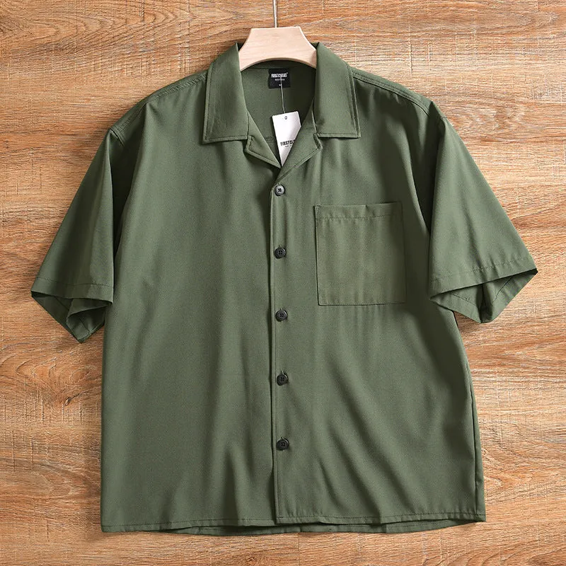 Men's lightweight grey pure cotton short sleeve shirt with a loose, cardigan-style fit.