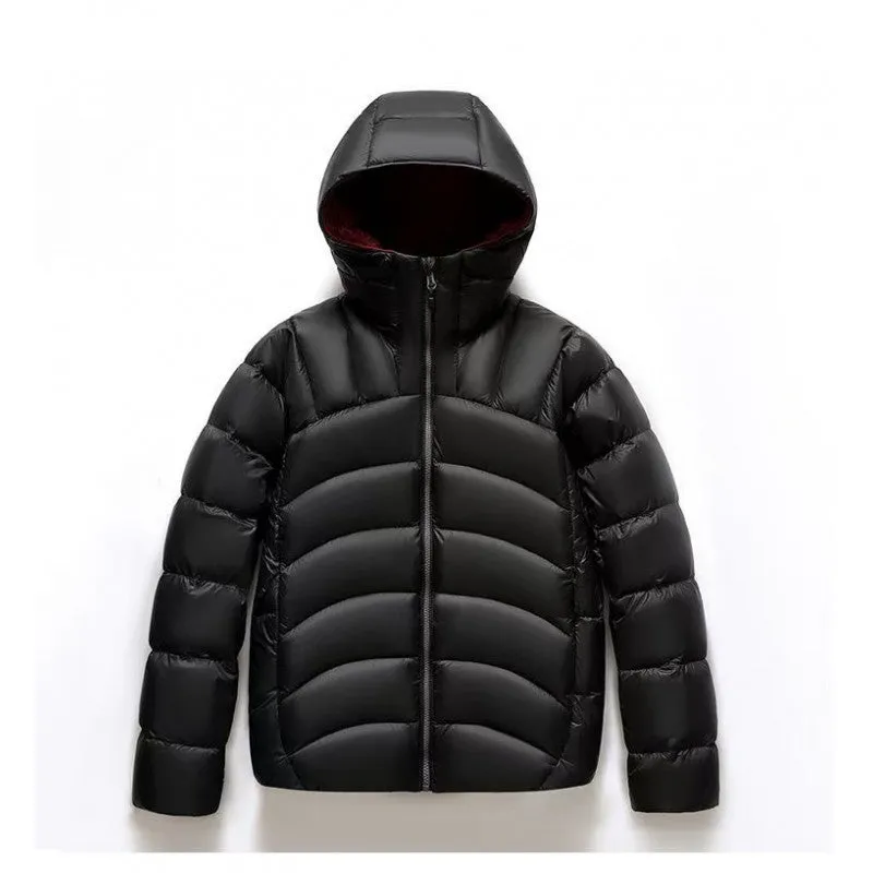 Unisex hooded down jacket in solid colour with high down content for winter casual wear