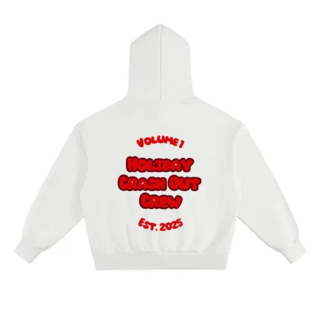 White thin no-drawstring hooded pocket sweatshirt for women, loose fit pullover with printed details, front view