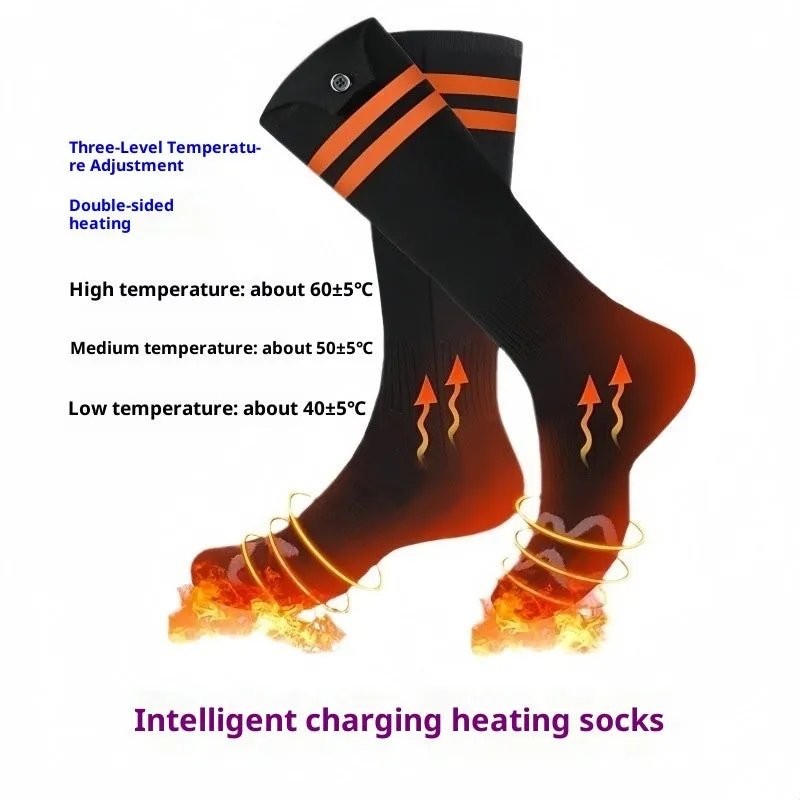 Black stripe heated cotton socks for women unisex size 36-44 with USB cable