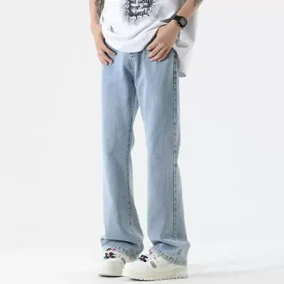 American retro high waist straight leg washed denim pants for teenagers in black with button front fly