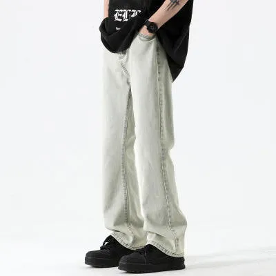 American retro high waist straight leg washed denim pants for teenagers in black with button front fly