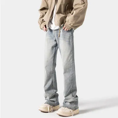 American retro high waist straight leg washed denim pants for teenagers in black with button front fly