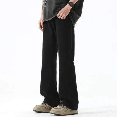 American retro high waist straight leg washed denim pants for teenagers in black with button front fly