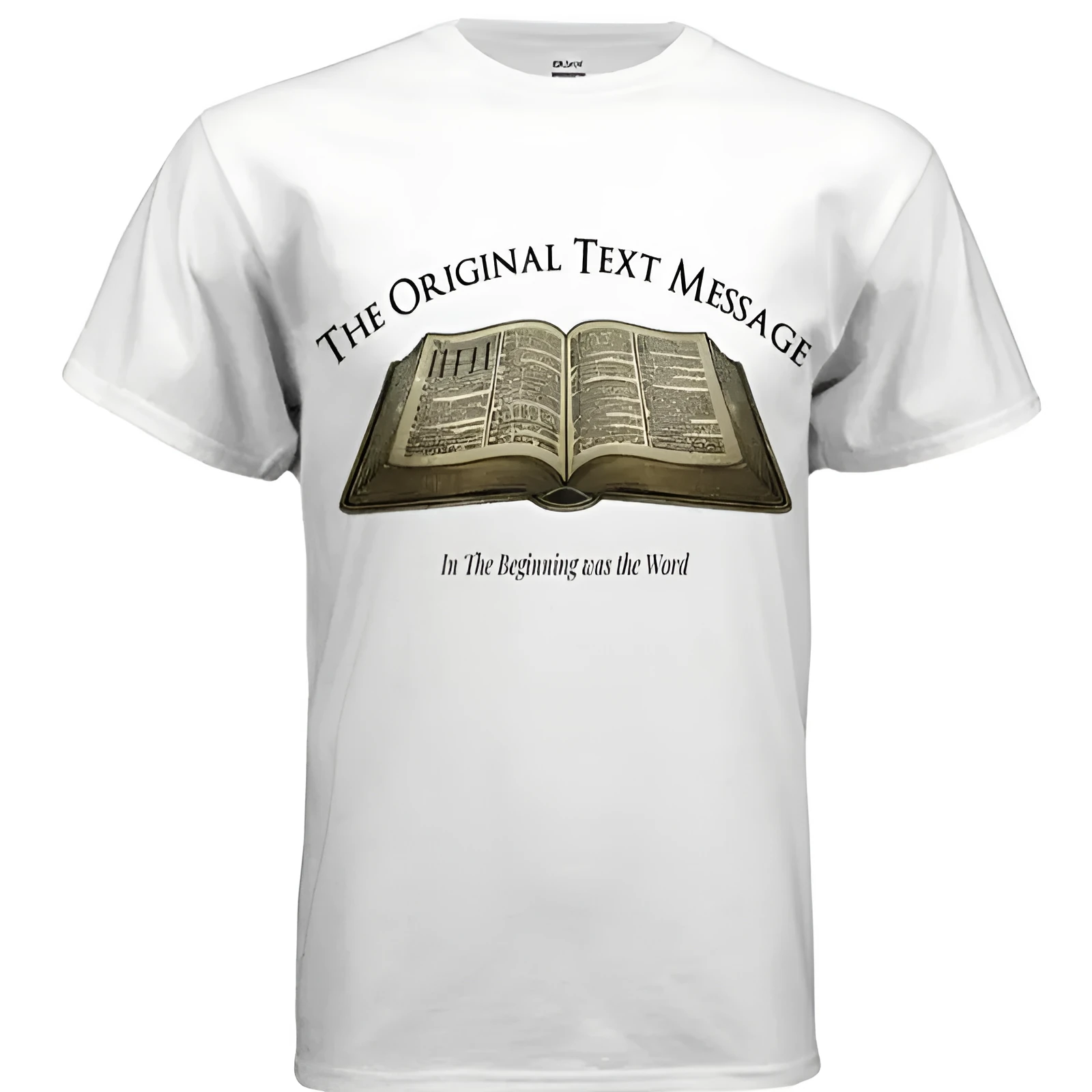 Christian text message t-shirt in white polyester, short sleeves, leisure wear