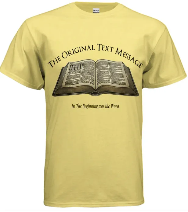 Christian text message t-shirt in white polyester, short sleeves, leisure wear