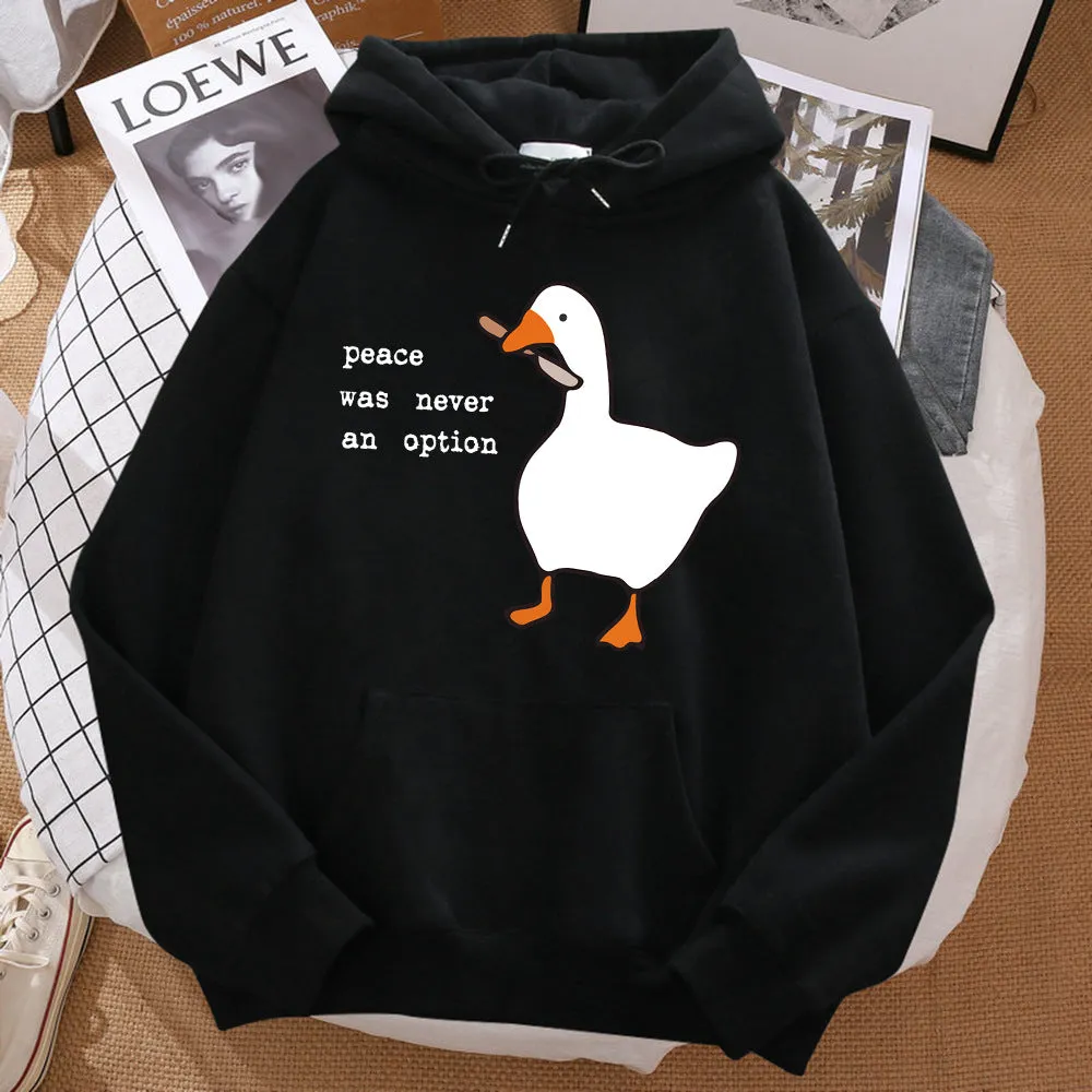 Print sweatshirt street loose hoodie for men with cartoon pattern, polyester pullover, long sleeve, available in multiple colours