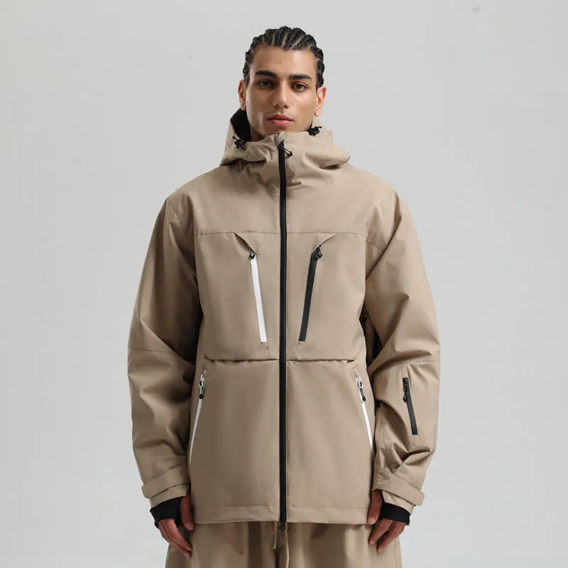 Waterproof padded ski coat in khaki with breathable windproof polyester shell and imitation silk cotton filler
