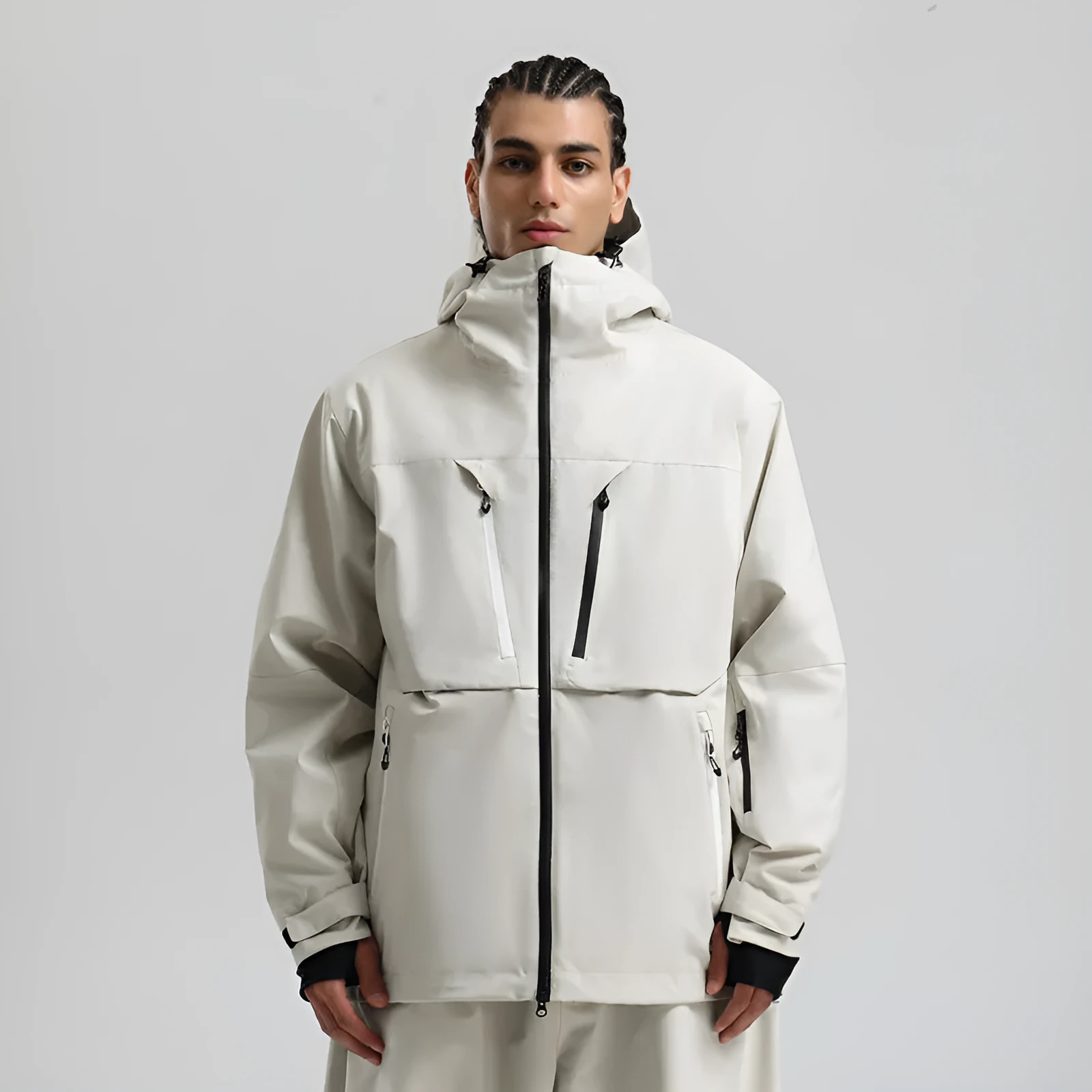 Waterproof padded ski coat in khaki with breathable windproof polyester shell and imitation silk cotton filler