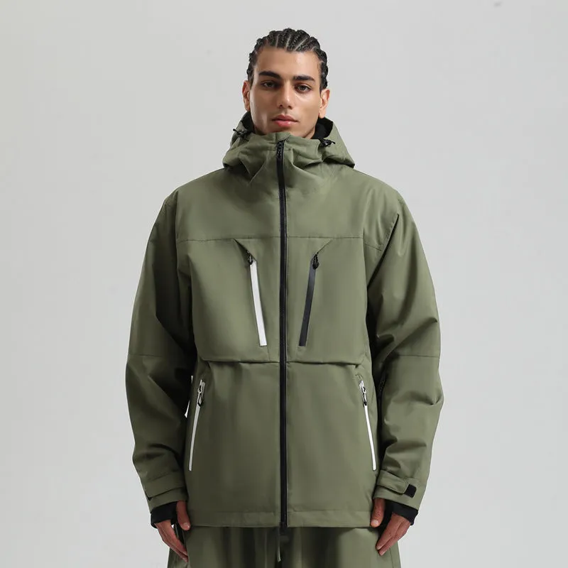 Waterproof padded ski coat in khaki with breathable windproof polyester shell and imitation silk cotton filler