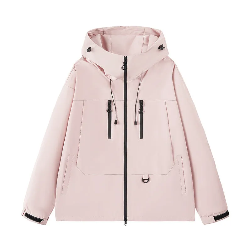 Dopamine Three-proof Outdoor Couple's Windbreaker slim fit solid colour with zippered pockets available in seven colours