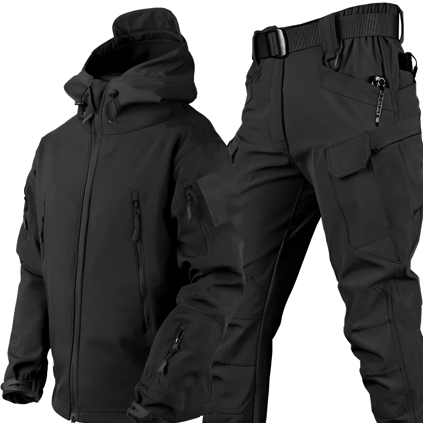 Grey shark skin thermal suit one-piece set with hood for outdoor winter use