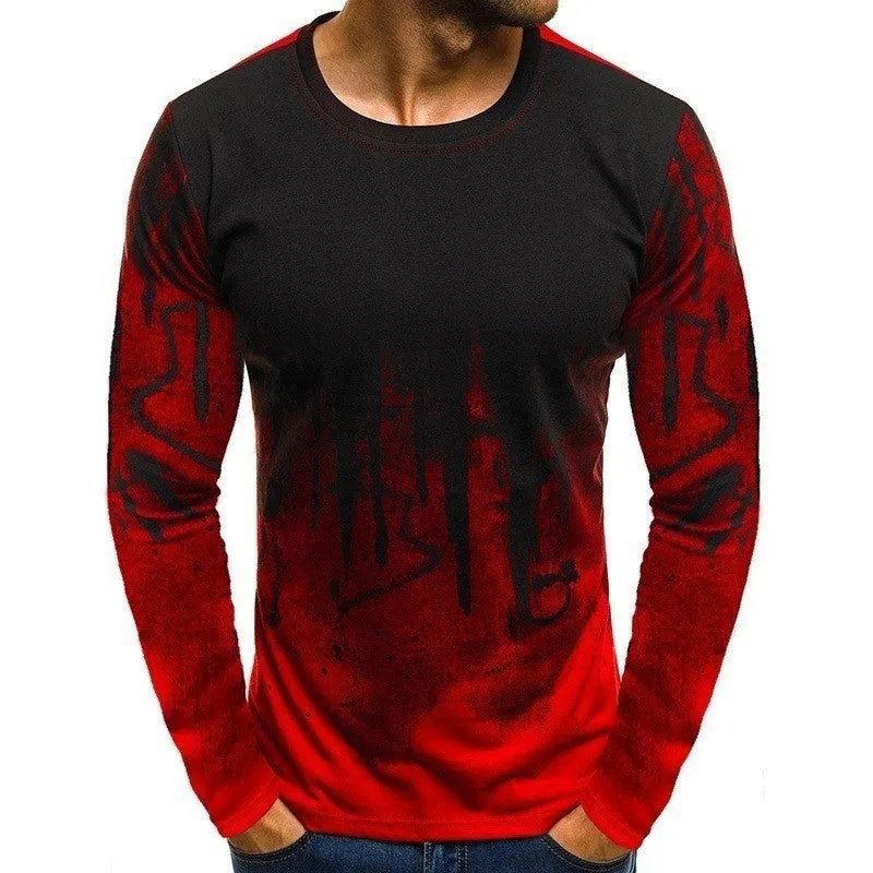 Men's grey long sleeve sports T-shirt with digital print on front