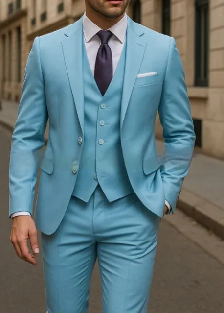 Men's three-piece business suit set in dark gray, including jacket, vest, and trousers, polyester fabric, size M.