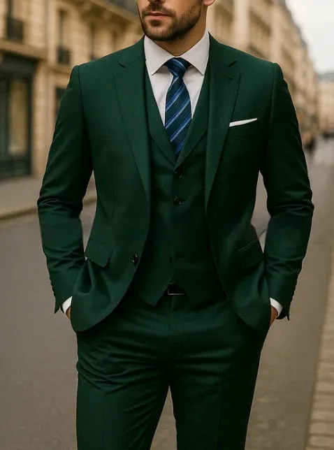 Men's three-piece business suit set in dark gray, including jacket, vest, and trousers, polyester fabric, size M.