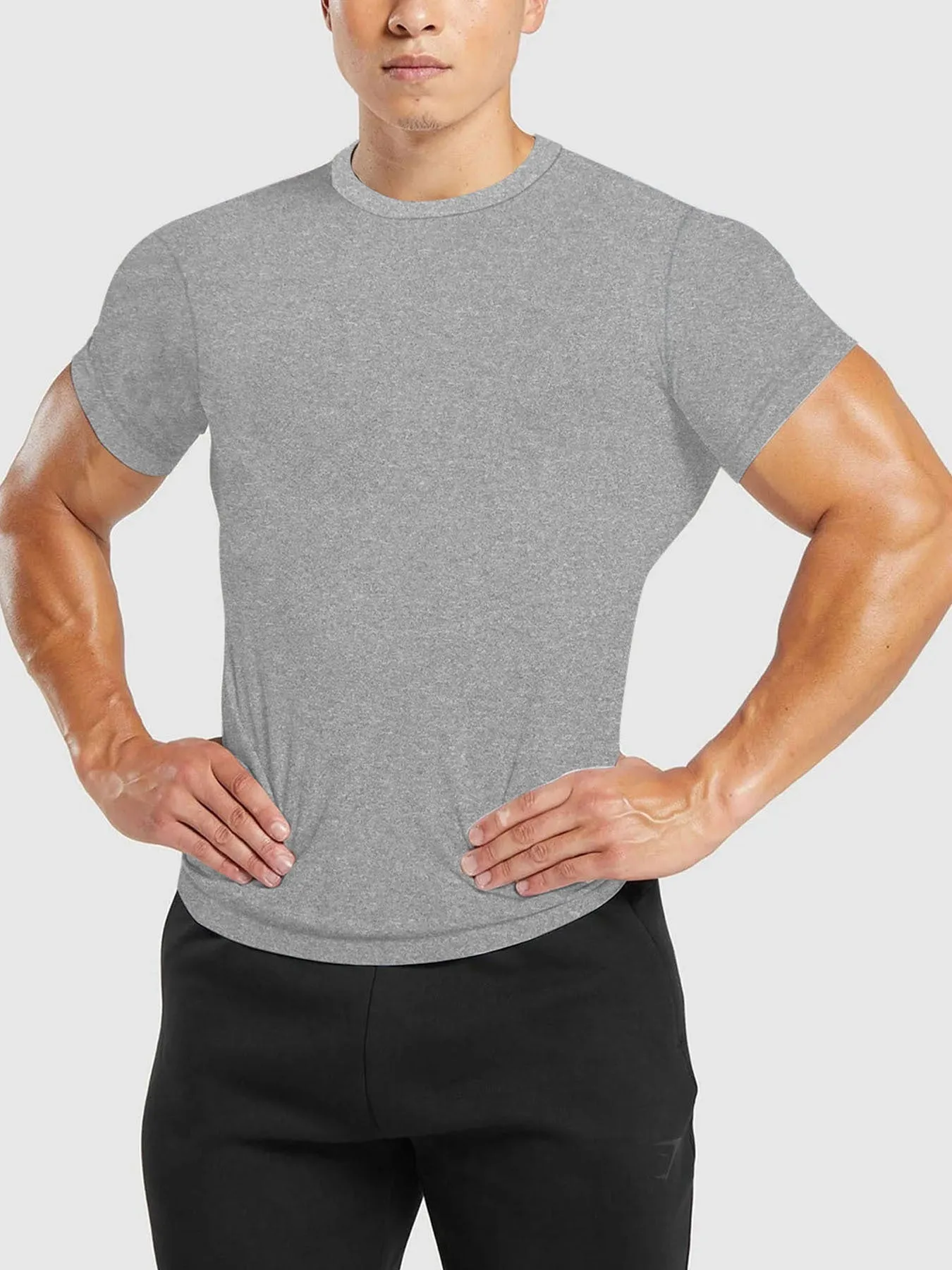 Men's quick-dry round neck short-sleeved T-shirt with polka dot pattern in blue, slim fit polyester fabric
