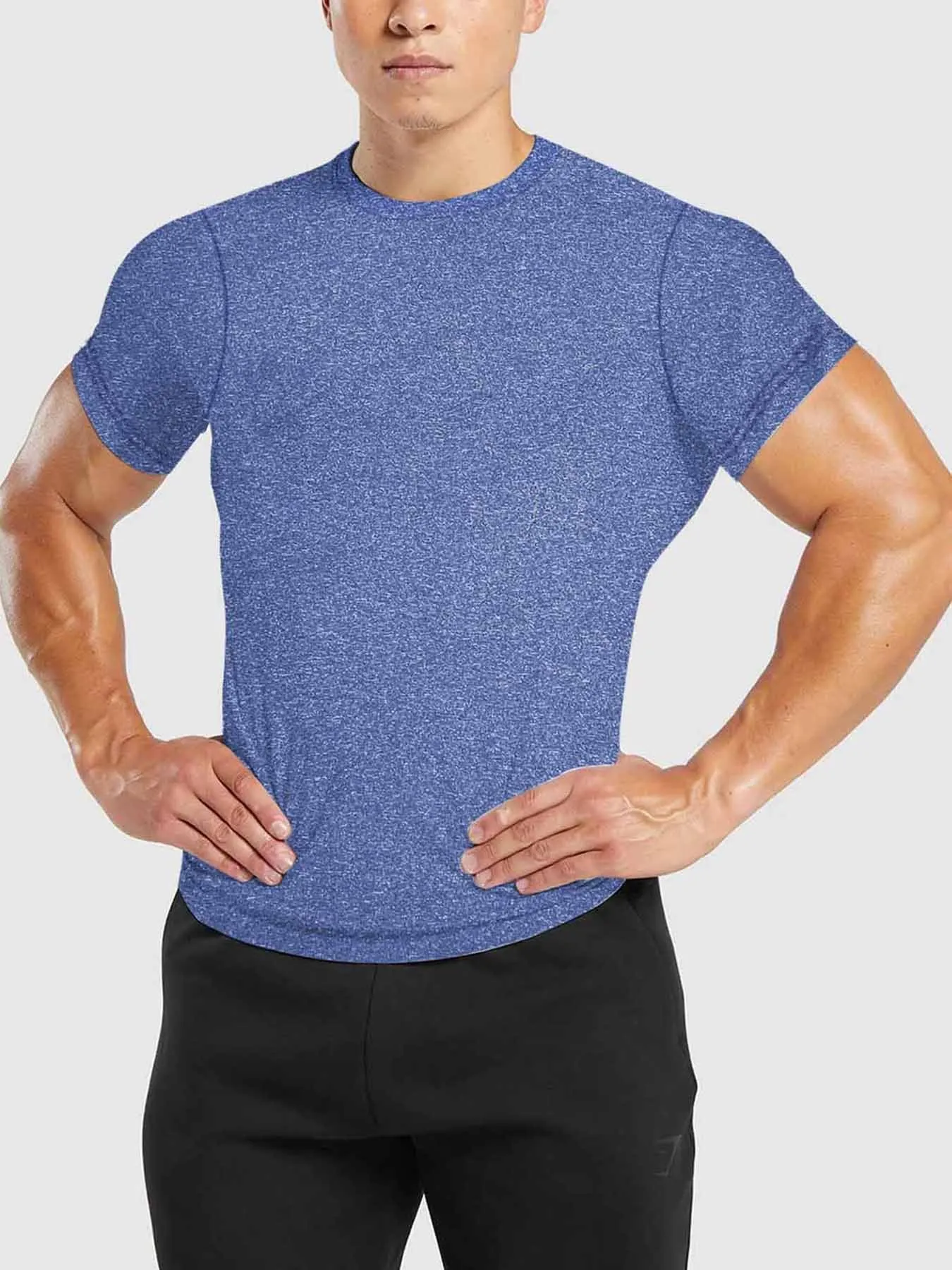 Men's quick-dry round neck short-sleeved T-shirt with polka dot pattern in blue, slim fit polyester fabric