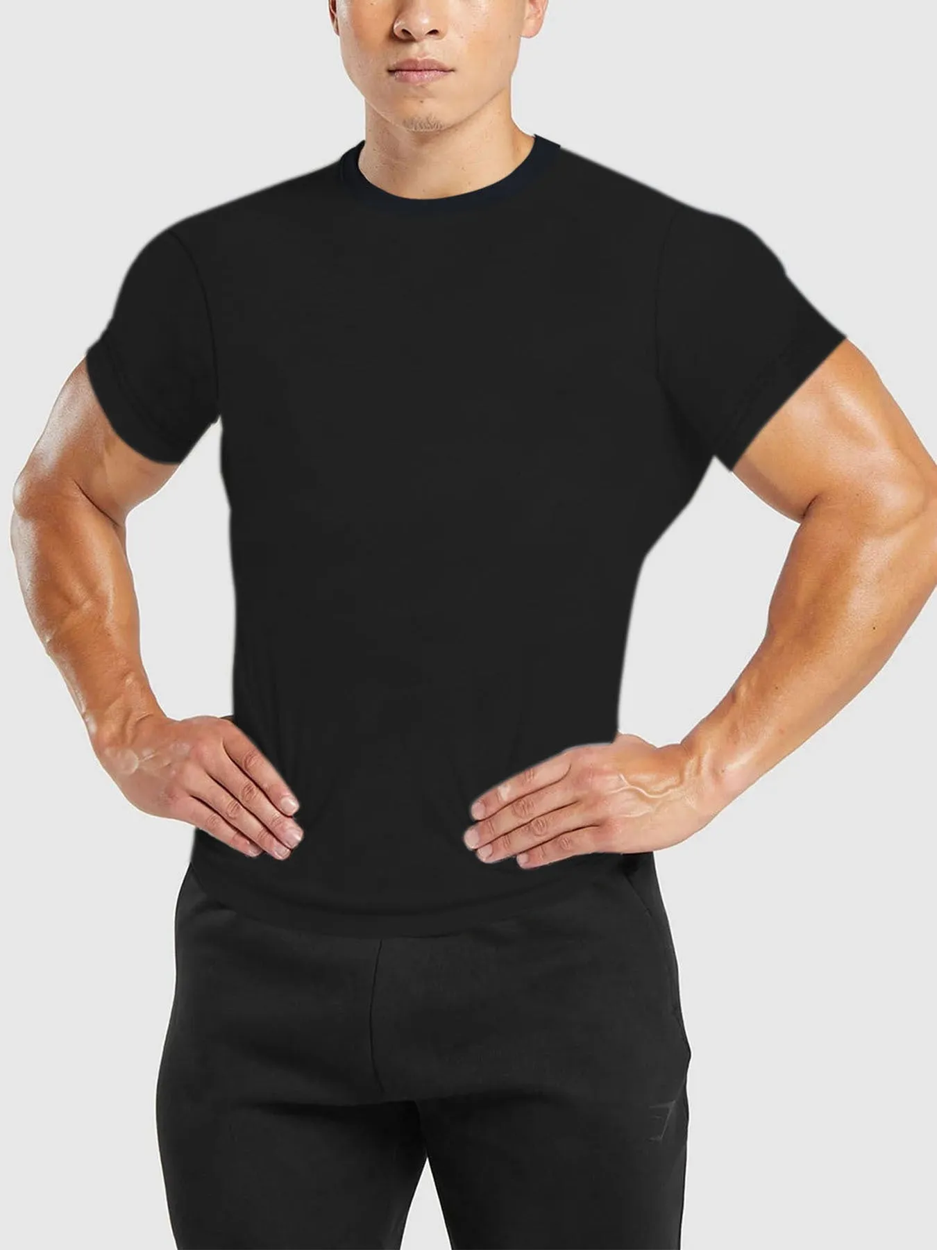 Men's quick-dry round neck short-sleeved T-shirt with polka dot pattern in blue, slim fit polyester fabric