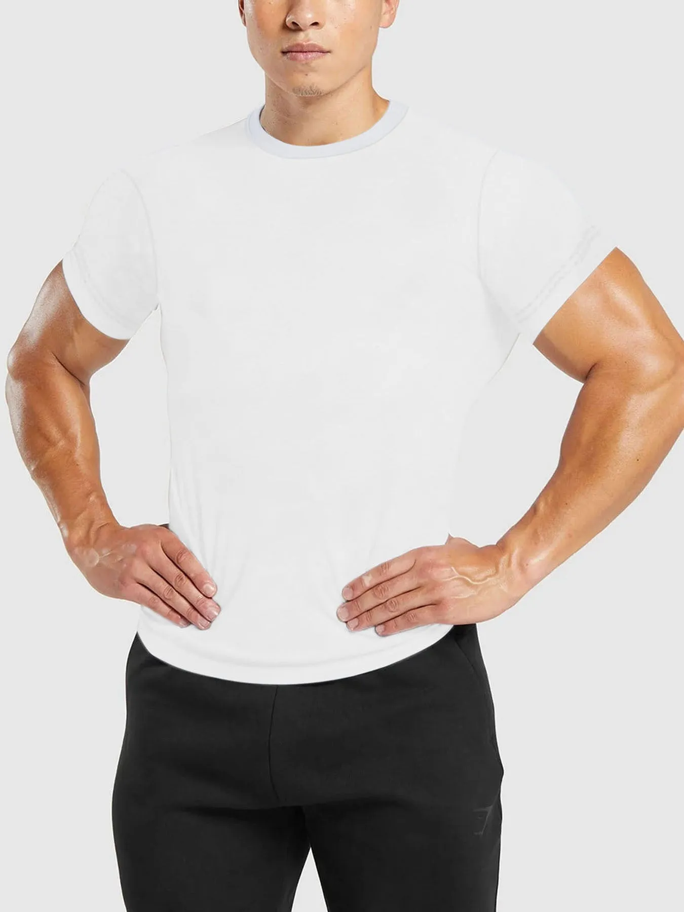 Men's quick-dry round neck short-sleeved T-shirt with polka dot pattern in blue, slim fit polyester fabric