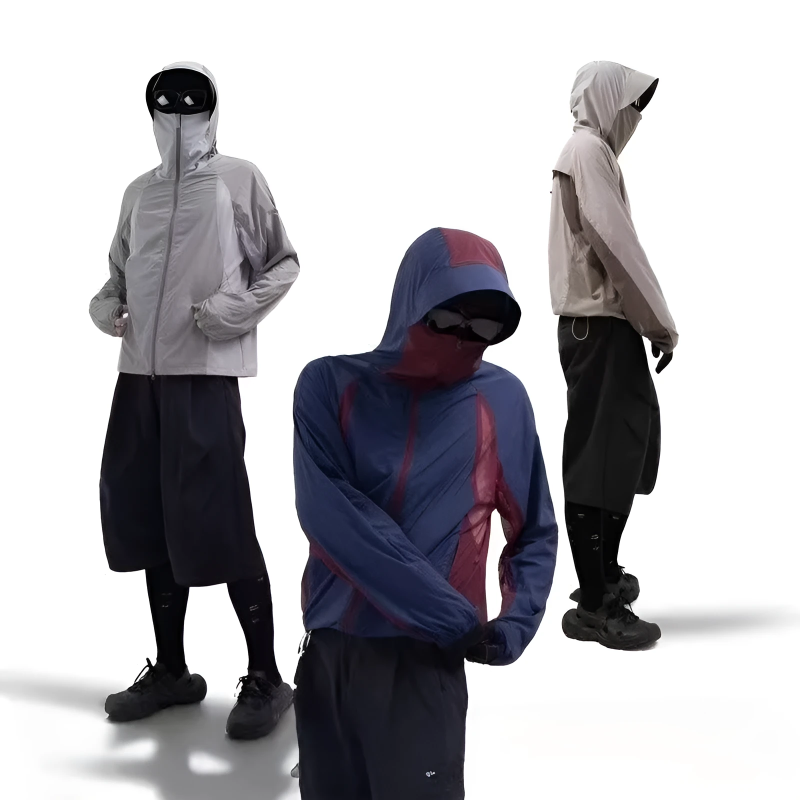 Mesh stitching thin nylon sun protective clothes in desert brown, light grey, red and blue colour options