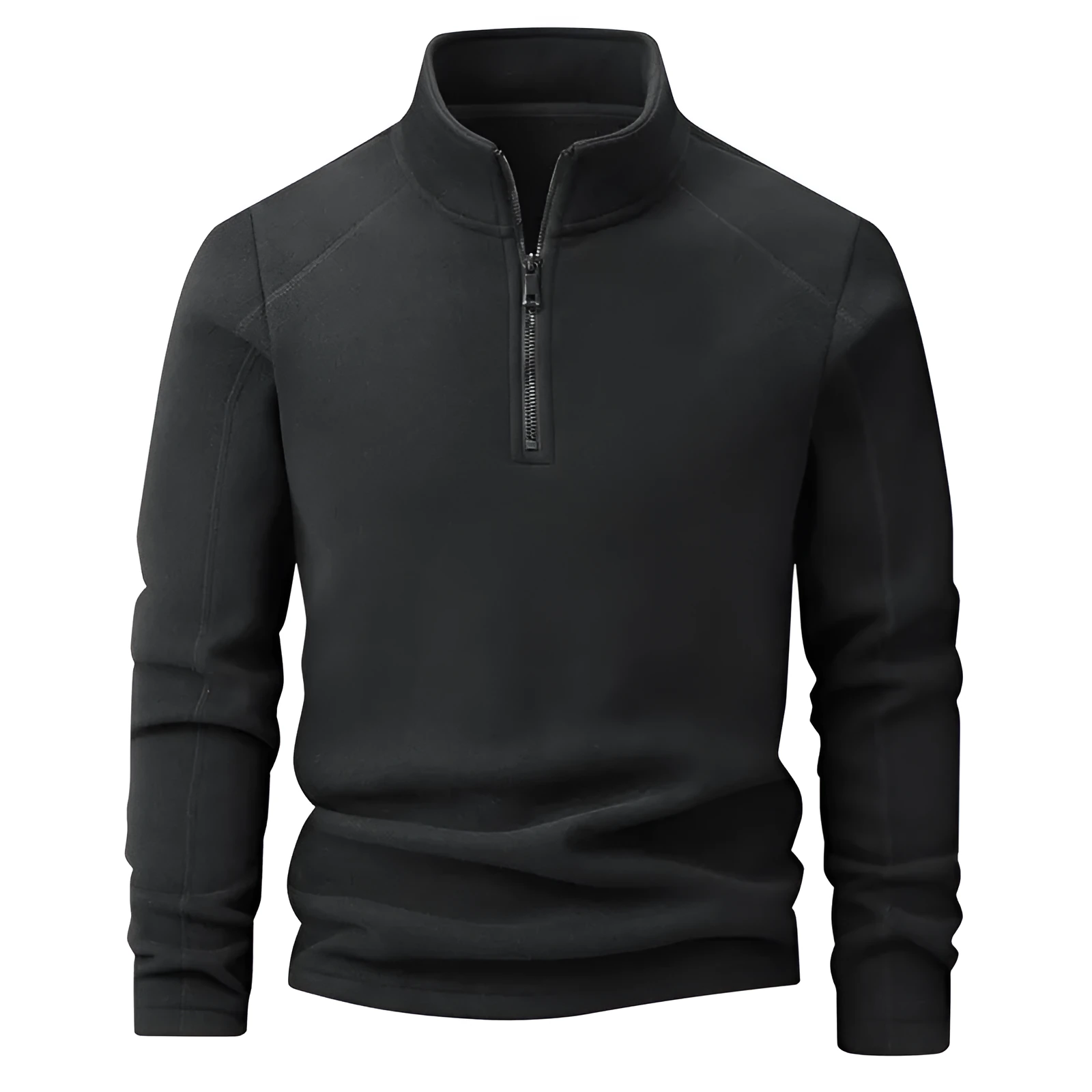 Men's stand collar half-zip long sleeve fleece sweatshirt in dark gray, loose fit, front view