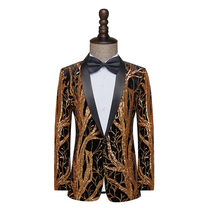 Men's slim fit sequins jacket in black bonded lining for banquet events