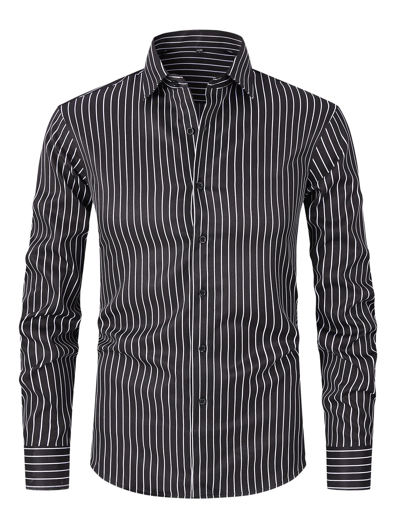 Men's striped long sleeve business shirt in polyester blend ice silk fabric