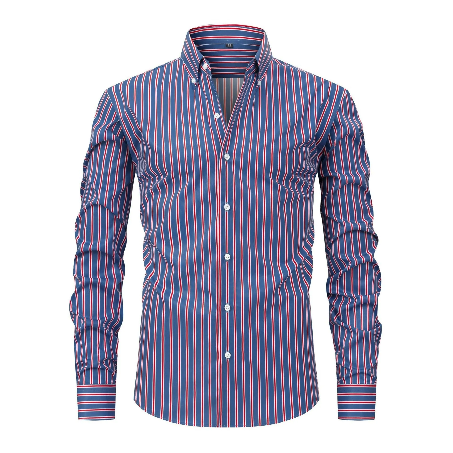 Men's striped long sleeve business shirt in polyester blend ice silk fabric