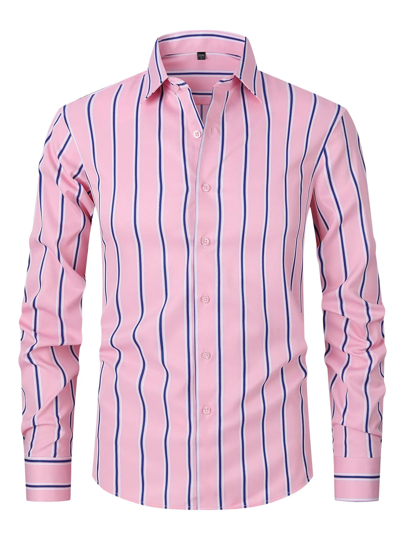 Men's striped long sleeve business shirt in polyester blend ice silk fabric