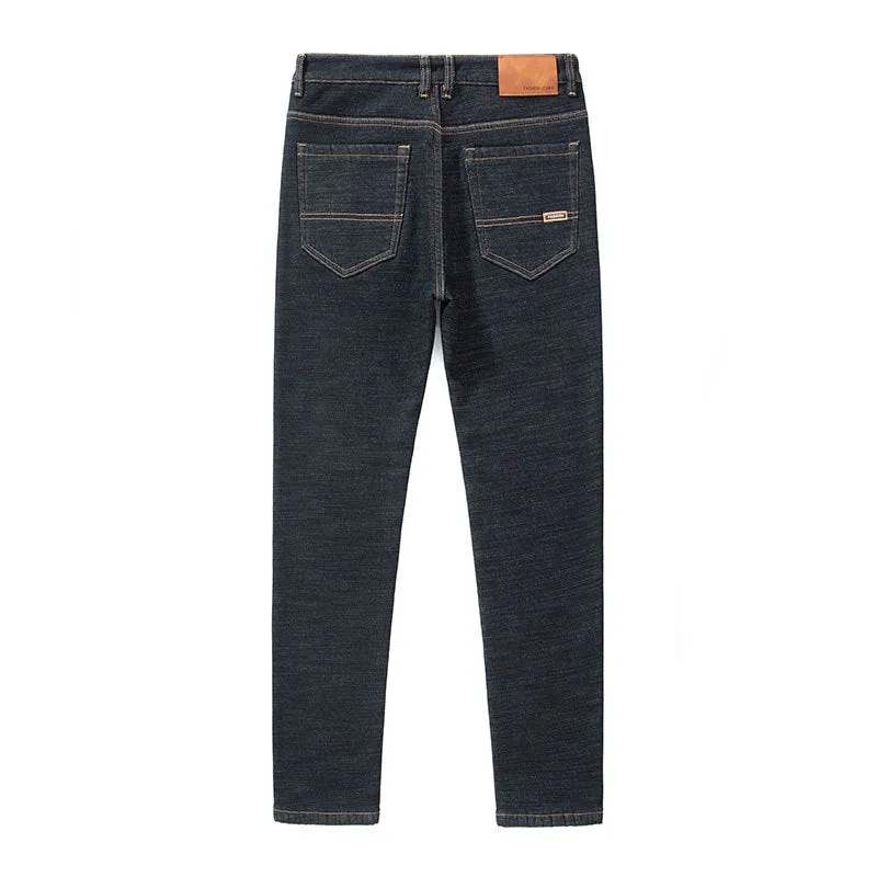 Men's loose straight fleece-lined jeans in black with lamb fleece lining, chenille fabric, sizes 29-48