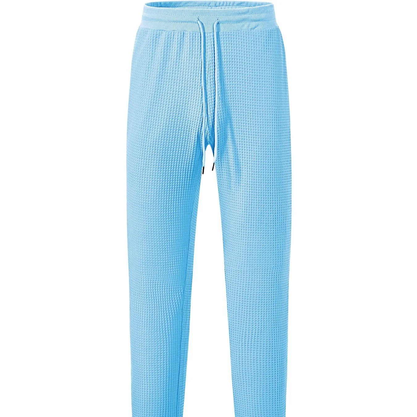 Men's casual loose solid colour drawstring pants in waffle knit polyester, front view