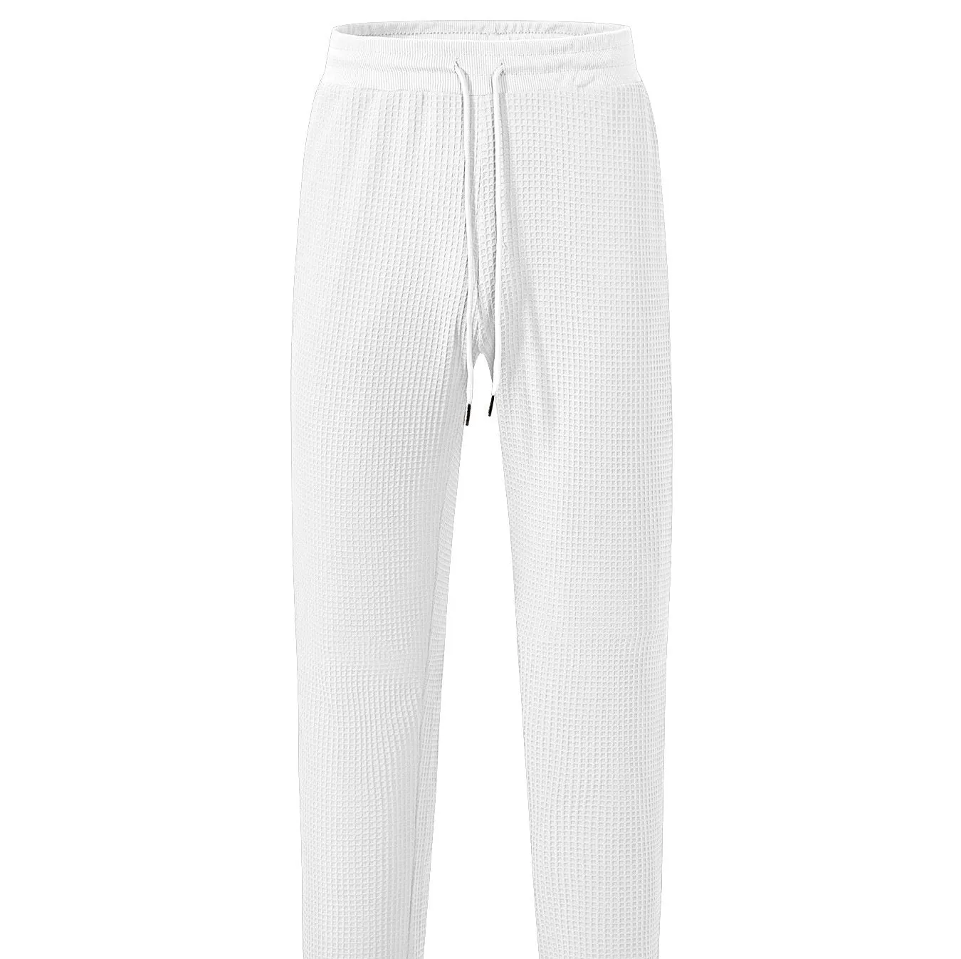 Men's casual loose solid colour drawstring pants in waffle knit polyester, front view