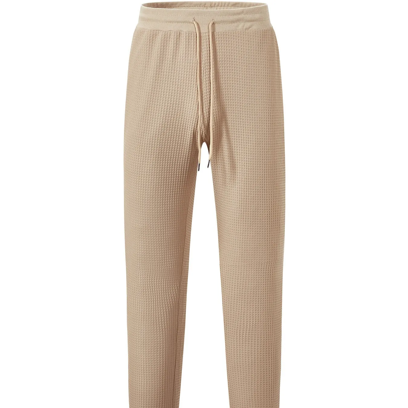 Men's casual loose solid colour drawstring pants in waffle knit polyester, front view