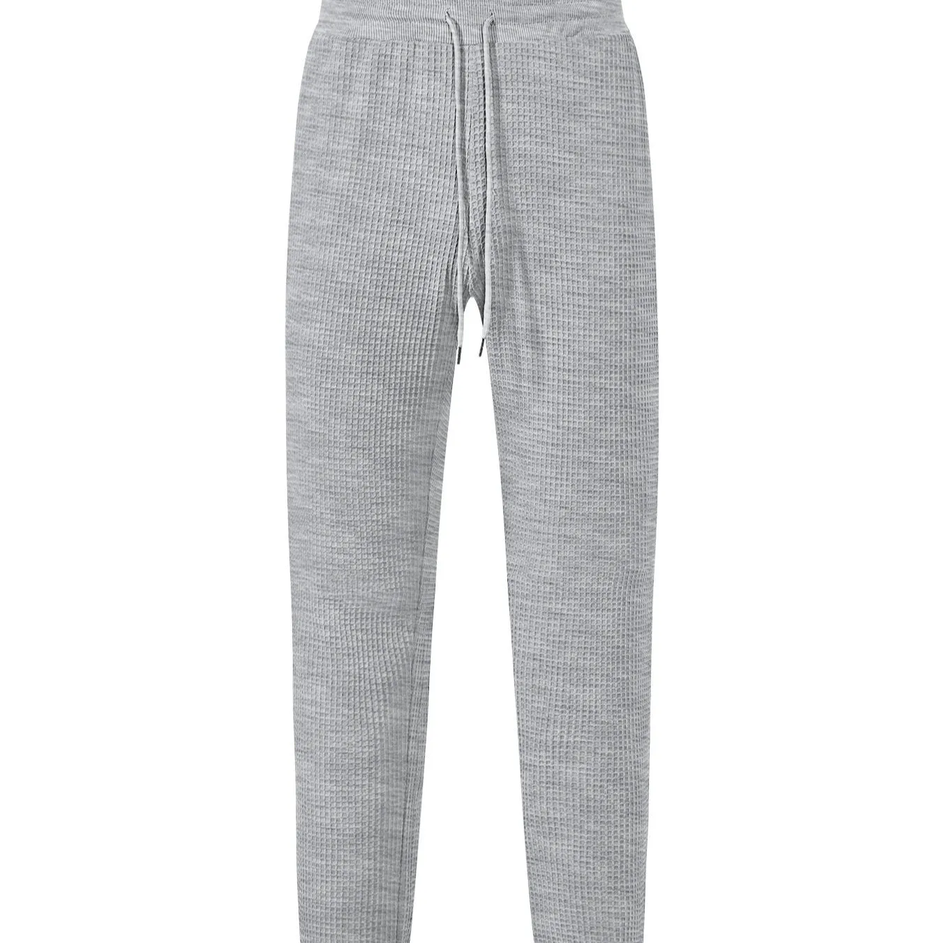 Men's casual loose solid colour drawstring pants in waffle knit polyester, front view