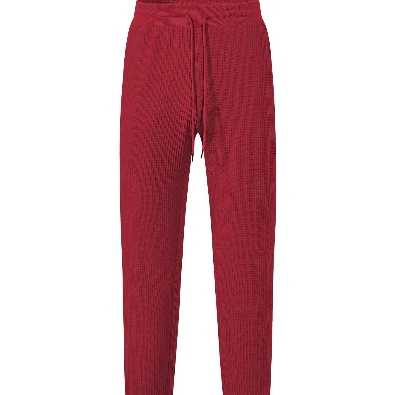 Men's casual loose solid colour drawstring pants in waffle knit polyester, front view