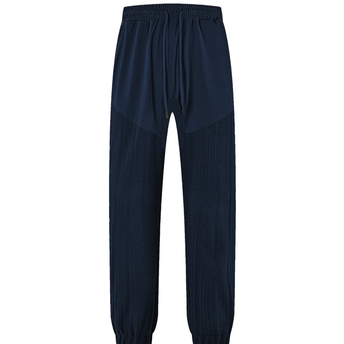 Men's casual loose solid colour drawstring pants in waffle knit polyester, front view